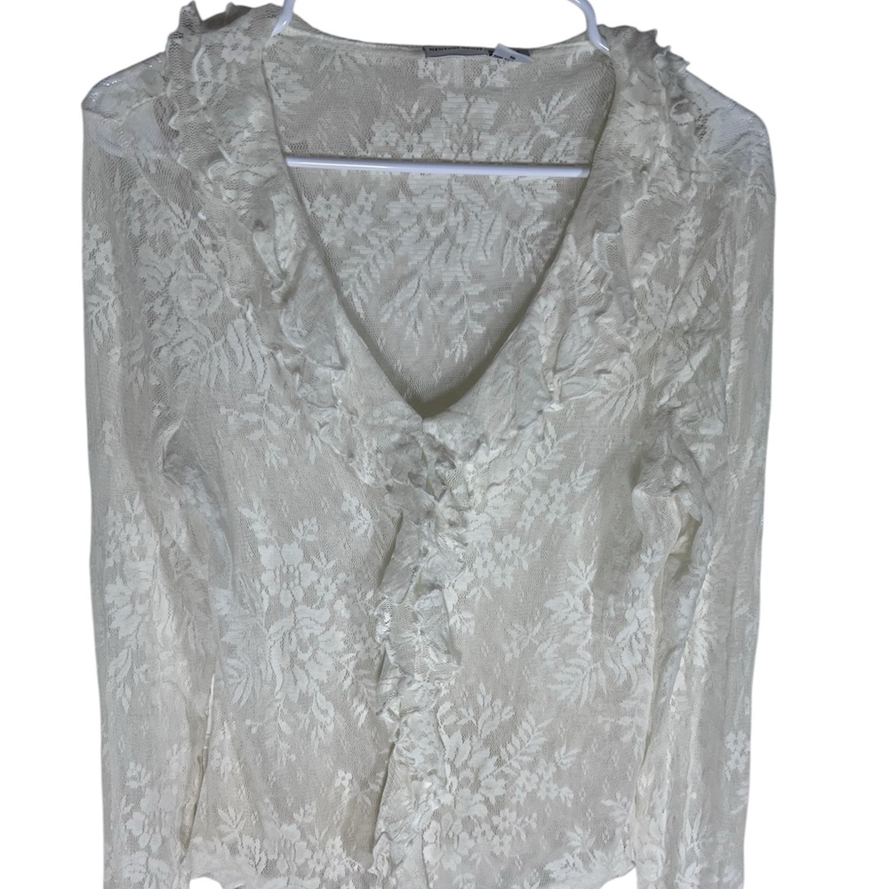 Newport News Vintage Elegant Lace Women's Ruffle Top Size L